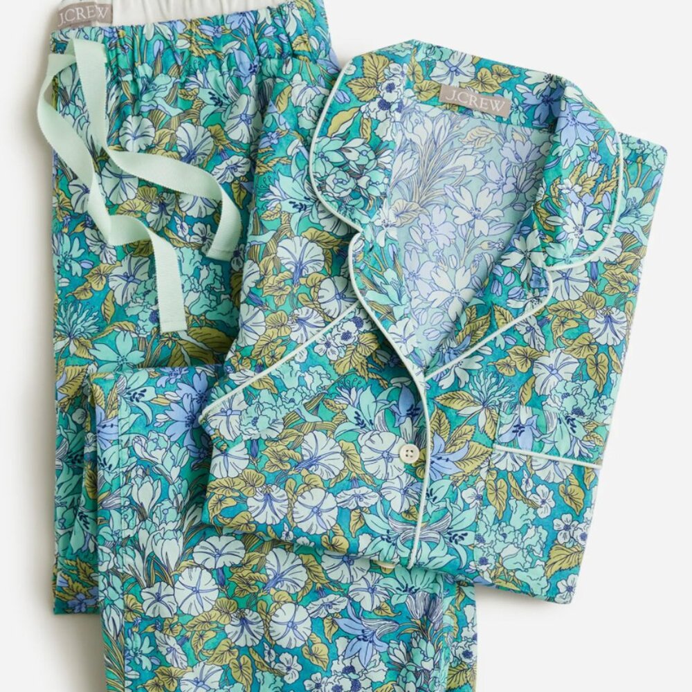 J. Crew cotton short sleeve crop pant pajama set in green floral